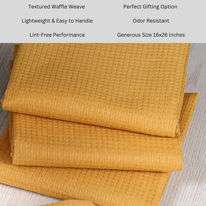 100% Cotton Waffle Kitchen Towels Set of 6 - Soft Highly Absorbent Durable - Perfect for Drying Cleaning Everyday Kitchen Use - Quick Drying Premium Dish Towels 16x26 Inch Yellow Mustard