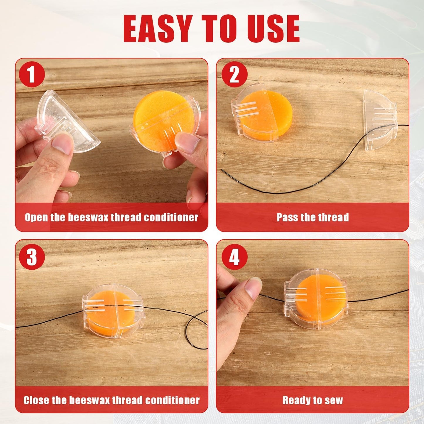 4pcs Beeswax Thread Conditioner, Thread Wax for Sewing with Plastic Box