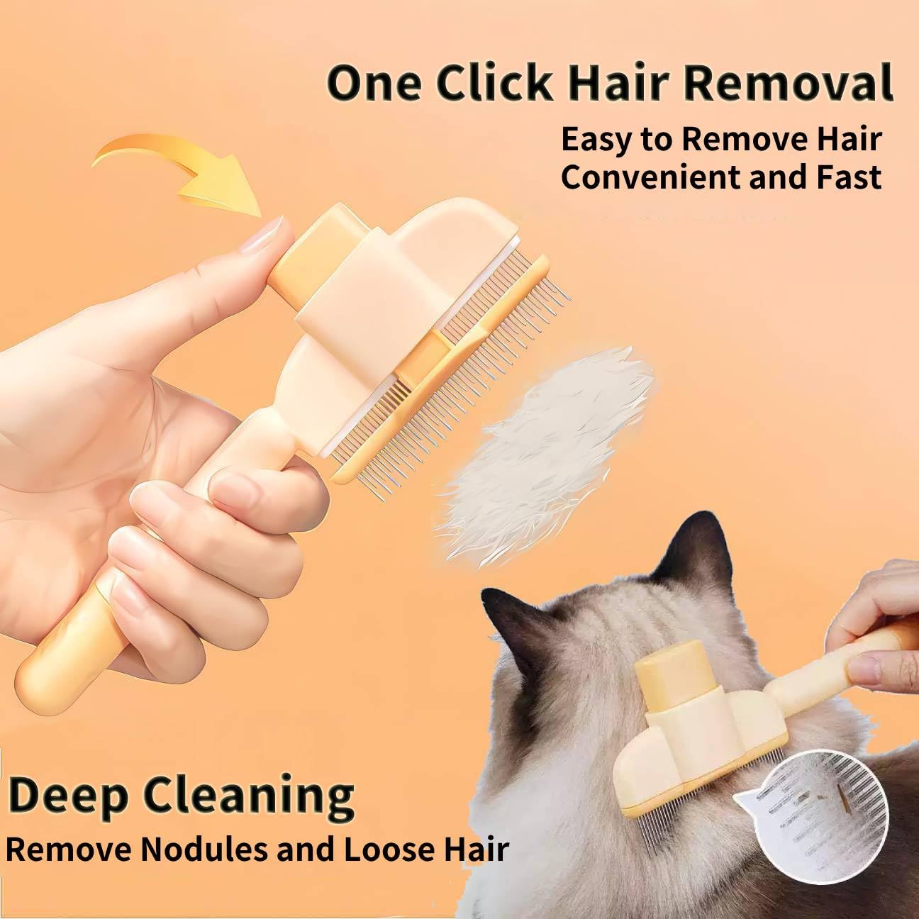 Pet Grooming Kit – Flea Comb & Electrostatic Glove, Self-Cleaning Dog & Cat Brush, Reusable Deshedding Glove + Green Comb for Cats & Dogs (2-in-1)(Glove+Yellow Comb)