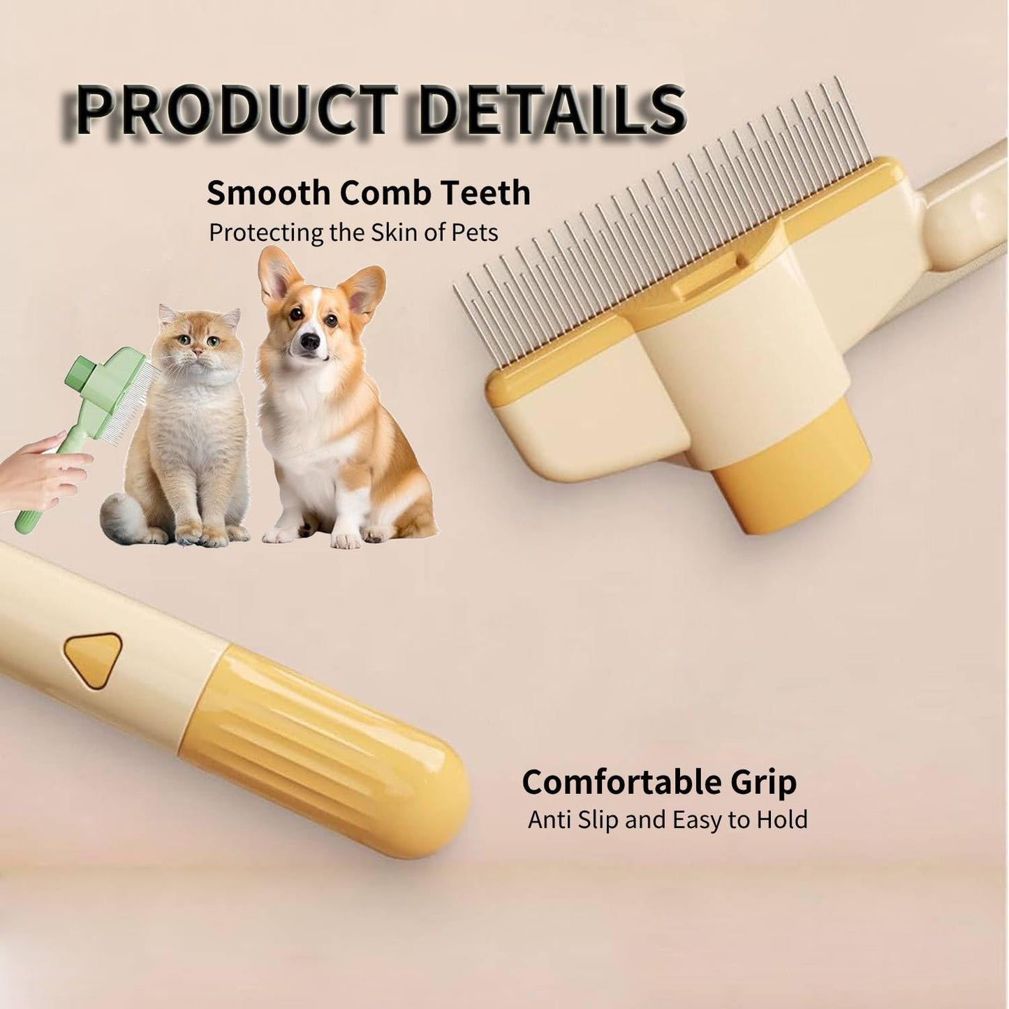 Pet Grooming Kit – Flea Comb & Electrostatic Glove, Self-Cleaning Dog & Cat Brush, Reusable Deshedding Glove + Green Comb for Cats & Dogs (2-in-1)(Glove+Yellow Comb)