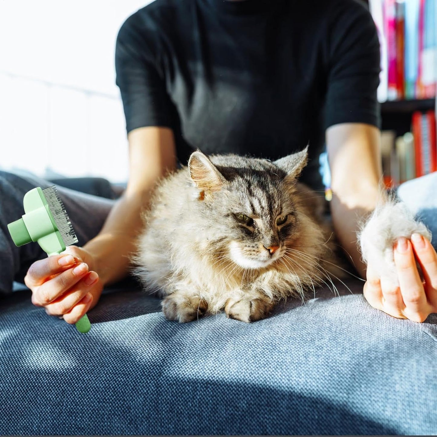 Pet Grooming Kit – Flea Comb & Electrostatic Glove, Self-Cleaning Dog & Cat Brush, Reusable Deshedding Glove + Green Comb for Cats & Dogs (2-in-1)(Glove+Yellow Comb)