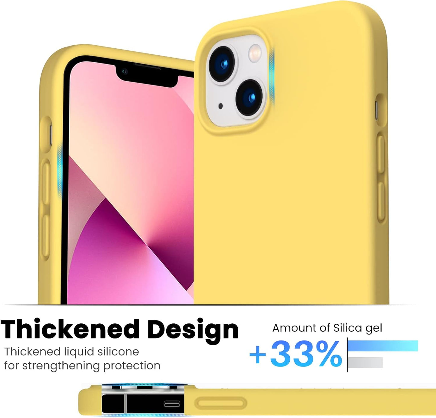 Designed for iPhone 13 Case, Shockproof Liquid Silicone-Lemon Yellow