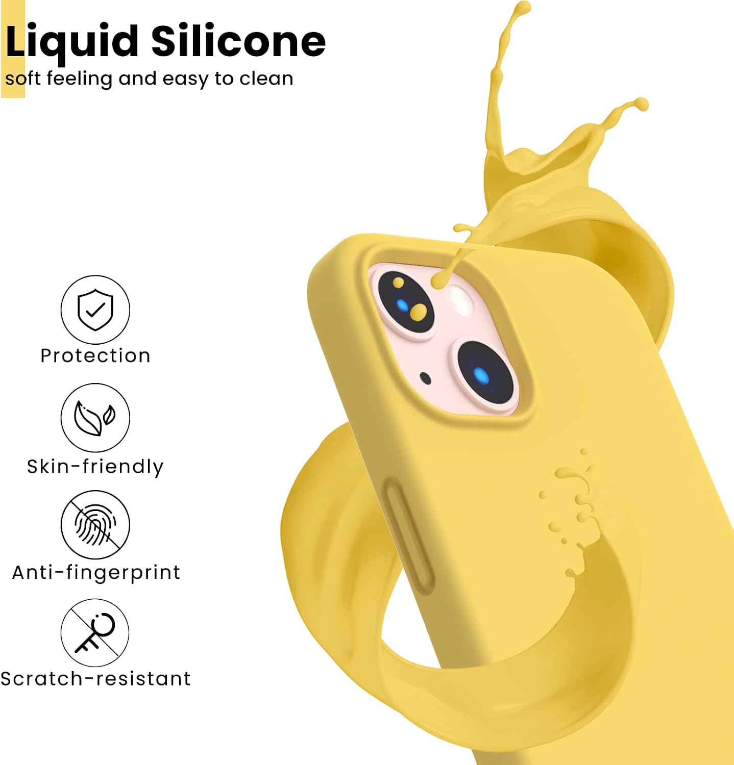 Designed for iPhone 13 Case, Shockproof Liquid Silicone-Lemon Yellow