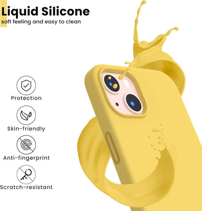 Designed for iPhone 13 Case, Shockproof Liquid Silicone-Lemon Yellow
