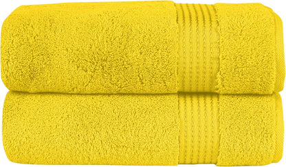 Premium Turkish Cotton 2 Pack Bath Towel Set - 27 x 54 inch, Luxurious Hotel Spa Quality 100% Turkish Cotton 2PC Bath Towel Set - Highly Absorbent - Soft Bathroom Towels, Yellow