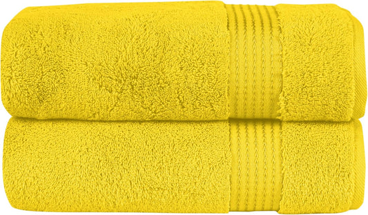 Premium Turkish Cotton 2 Pack Bath Towel Set - 27 x 54 inch, Luxurious Hotel Spa Quality 100% Turkish Cotton 2PC Bath Towel Set - Highly Absorbent - Soft Bathroom Towels, Yellow