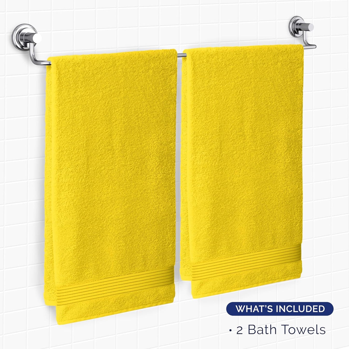 Premium Turkish Cotton 2 Pack Bath Towel Set - 27 x 54 inch, Luxurious Hotel Spa Quality 100% Turkish Cotton 2PC Bath Towel Set - Highly Absorbent - Soft Bathroom Towels, Yellow