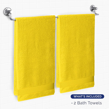 Premium Turkish Cotton 2 Pack Bath Towel Set - 27 x 54 inch, Luxurious Hotel Spa Quality 100% Turkish Cotton 2PC Bath Towel Set - Highly Absorbent - Soft Bathroom Towels, Yellow