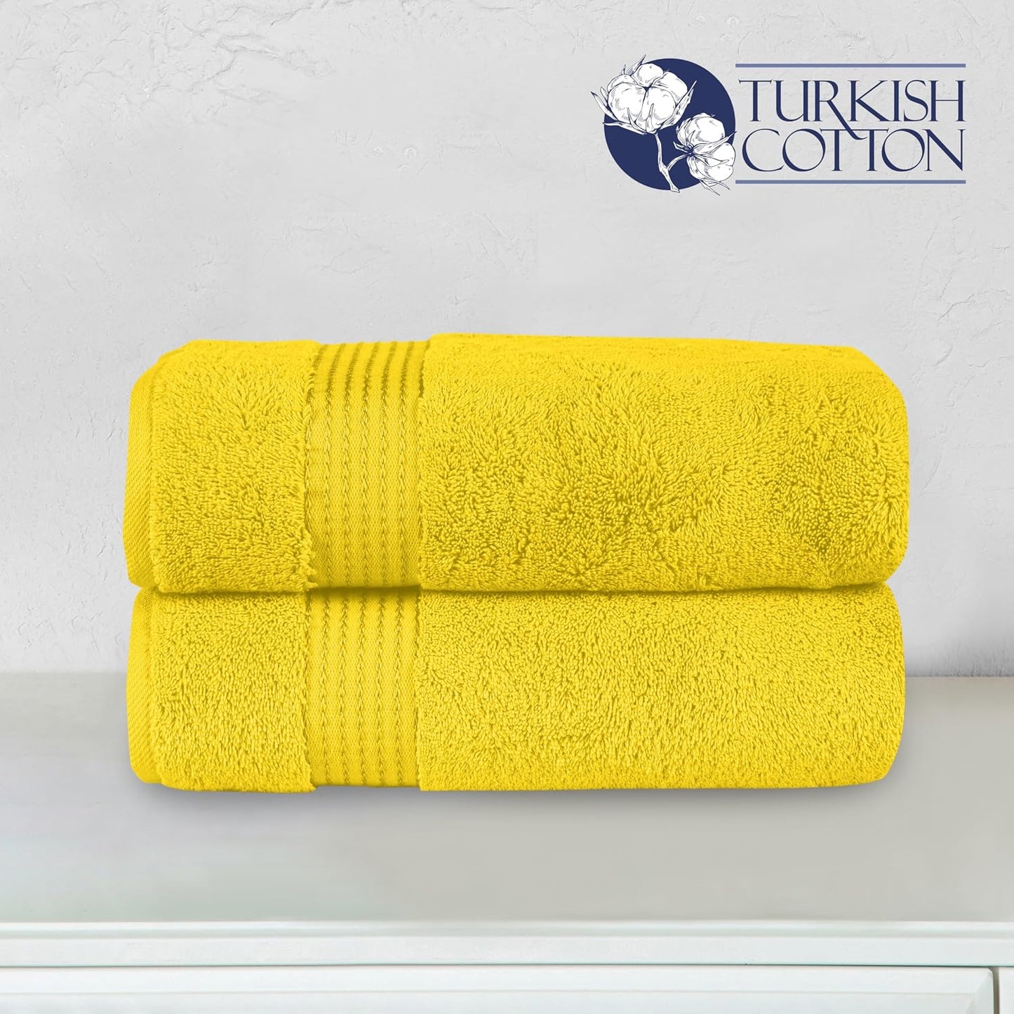 Premium Turkish Cotton 2 Pack Bath Towel Set - 27 x 54 inch, Luxurious Hotel Spa Quality 100% Turkish Cotton 2PC Bath Towel Set - Highly Absorbent - Soft Bathroom Towels, Yellow