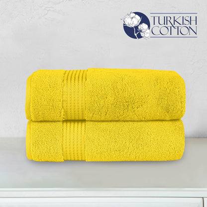 Premium Turkish Cotton 2 Pack Bath Towel Set - 27 x 54 inch, Luxurious Hotel Spa Quality 100% Turkish Cotton 2PC Bath Towel Set - Highly Absorbent - Soft Bathroom Towels, Yellow