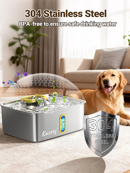 15L/3.96 Gal Stainless Steel Large Capacity Dog Water Fountain | Ultra Quiet Dog Water Bowl Dispenser LED Light Multi Filtration Cat Water Fountain,Pet Water Fountain Easy Clean(FS78,Yellow)