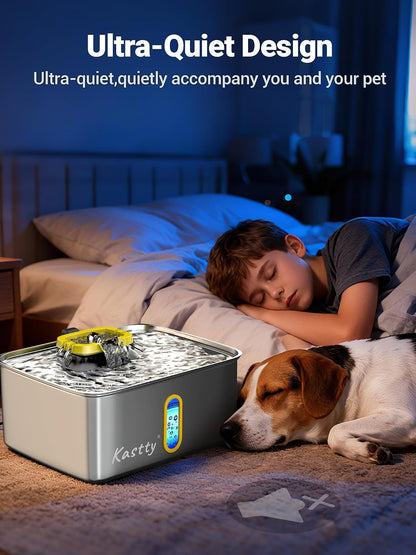 15L/3.96 Gal Stainless Steel Large Capacity Dog Water Fountain | Ultra Quiet Dog Water Bowl Dispenser LED Light Multi Filtration Cat Water Fountain,Pet Water Fountain Easy Clean(FS78,Yellow)
