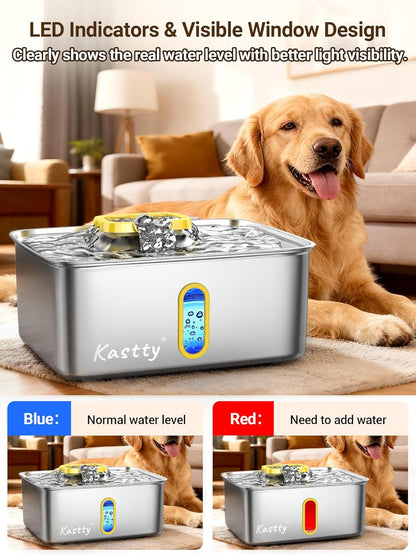 15L/3.96 Gal Stainless Steel Large Capacity Dog Water Fountain | Ultra Quiet Dog Water Bowl Dispenser LED Light Multi Filtration Cat Water Fountain,Pet Water Fountain Easy Clean(FS78,Yellow)