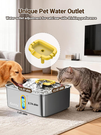 15L/3.96 Gal Stainless Steel Large Capacity Dog Water Fountain | Ultra Quiet Dog Water Bowl Dispenser LED Light Multi Filtration Cat Water Fountain,Pet Water Fountain Easy Clean(FS78,Yellow)