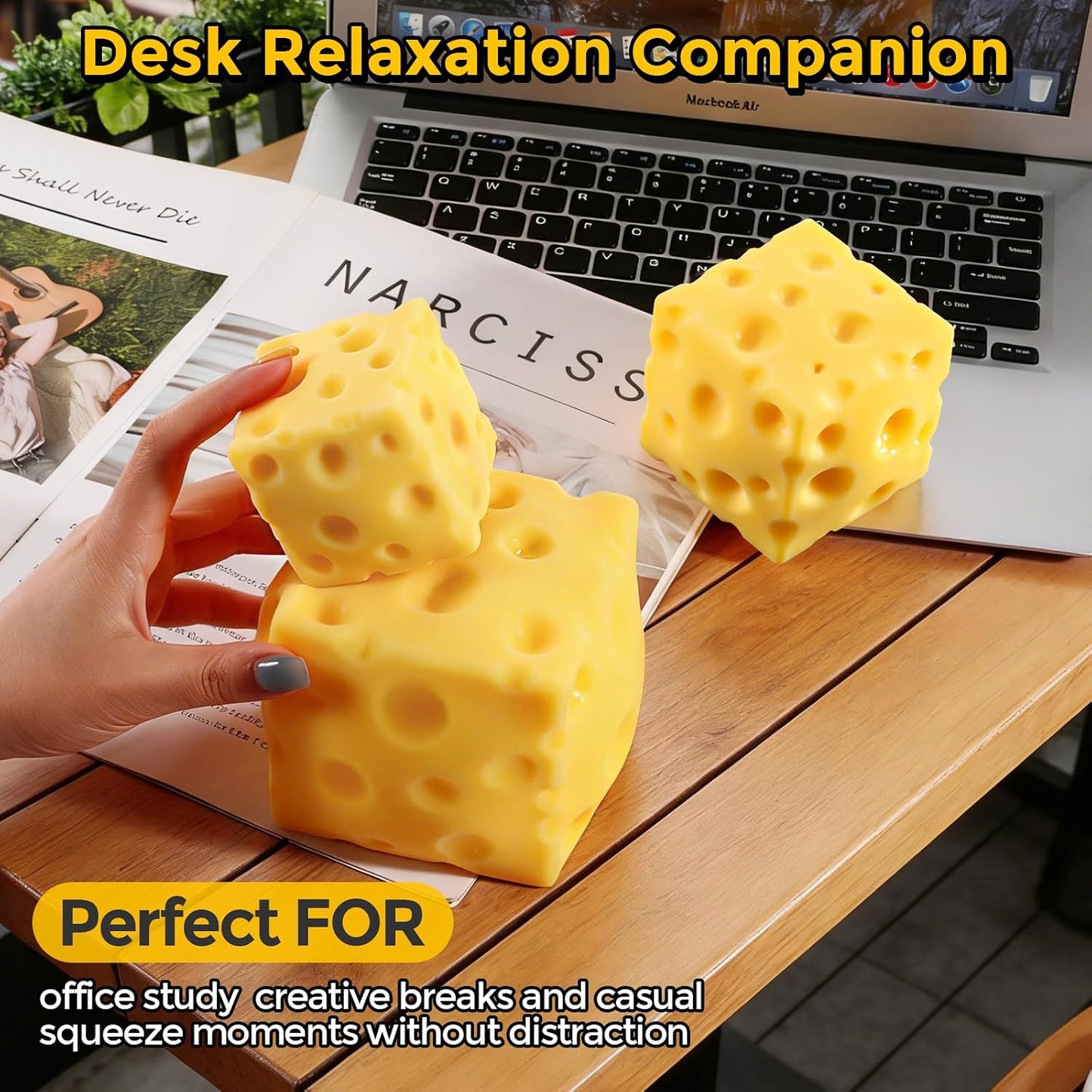 Cheese Squishy (6cm),Cheese Block Squeeze Toy,Squishies Stress Relief Fidget Toys,Stocking Stuffer Novelty Birthday Gifts for Kids Teens Boys Girls (2.4 inch)