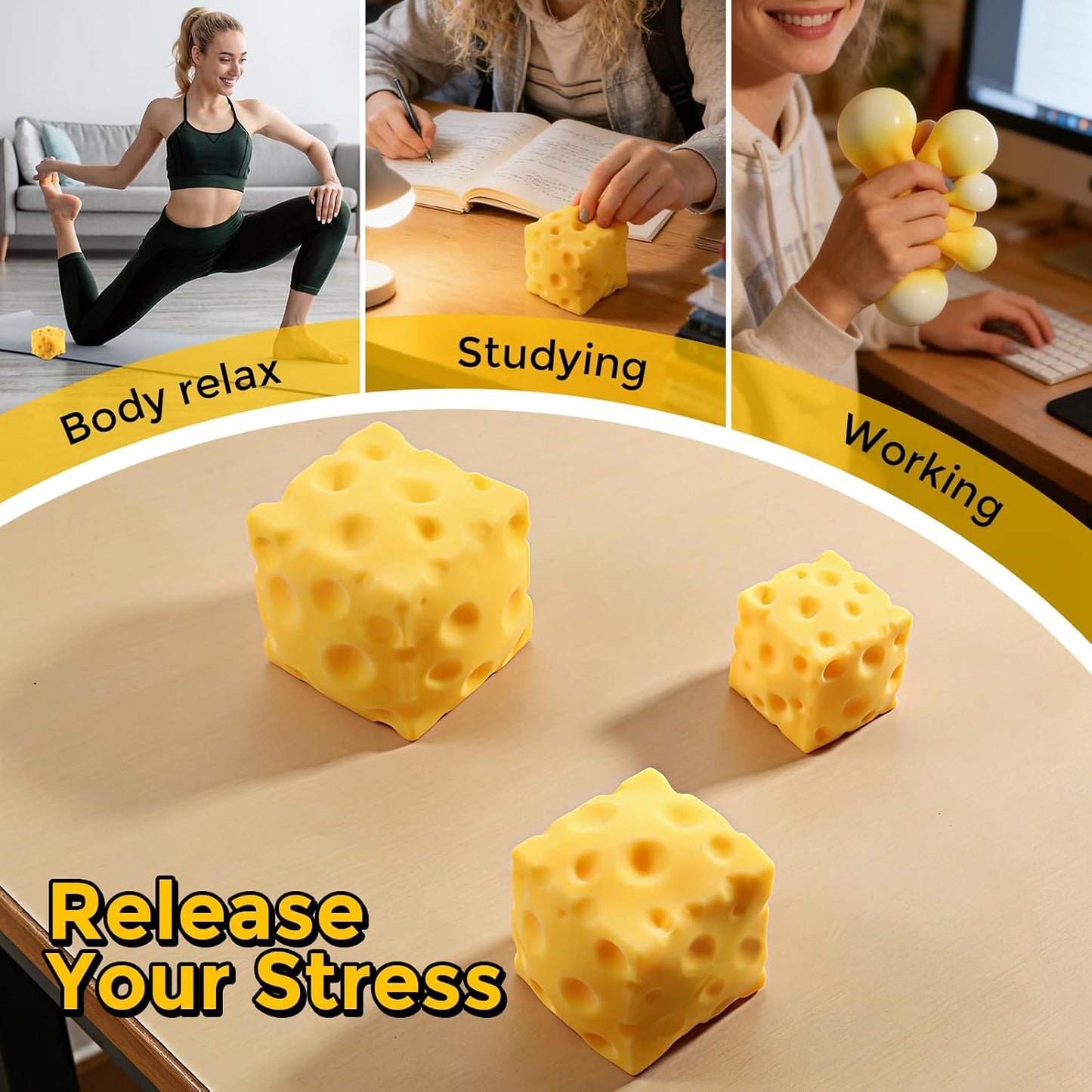 Cheese Squishy (6cm),Cheese Block Squeeze Toy,Squishies Stress Relief Fidget Toys,Stocking Stuffer Novelty Birthday Gifts for Kids Teens Boys Girls (2.4 inch)