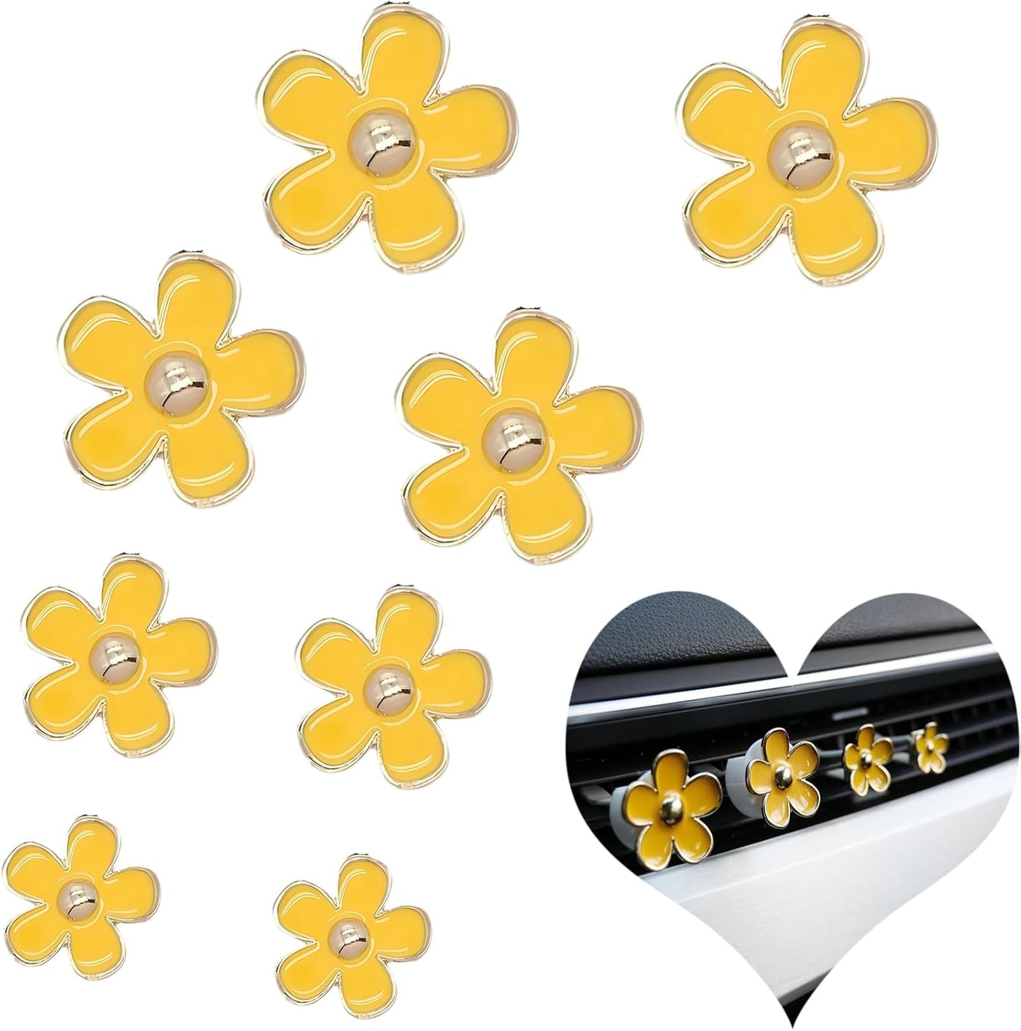 Car Accessories for Women, Flower Air Vent Clips Air Freshner Air Conditioner Outlet Decoration Car Interior Decor Charm (Yellow, 8)