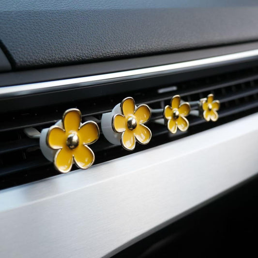 Car Accessories for Women, Flower Air Vent Clips Air Freshner Air Conditioner Outlet Decoration Car Interior Decor Charm (Yellow, 8)