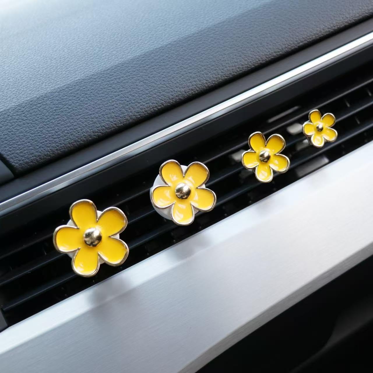 Car Accessories for Women, Flower Air Vent Clips Air Freshner Air Conditioner Outlet Decoration Car Interior Decor Charm (Yellow, 8)