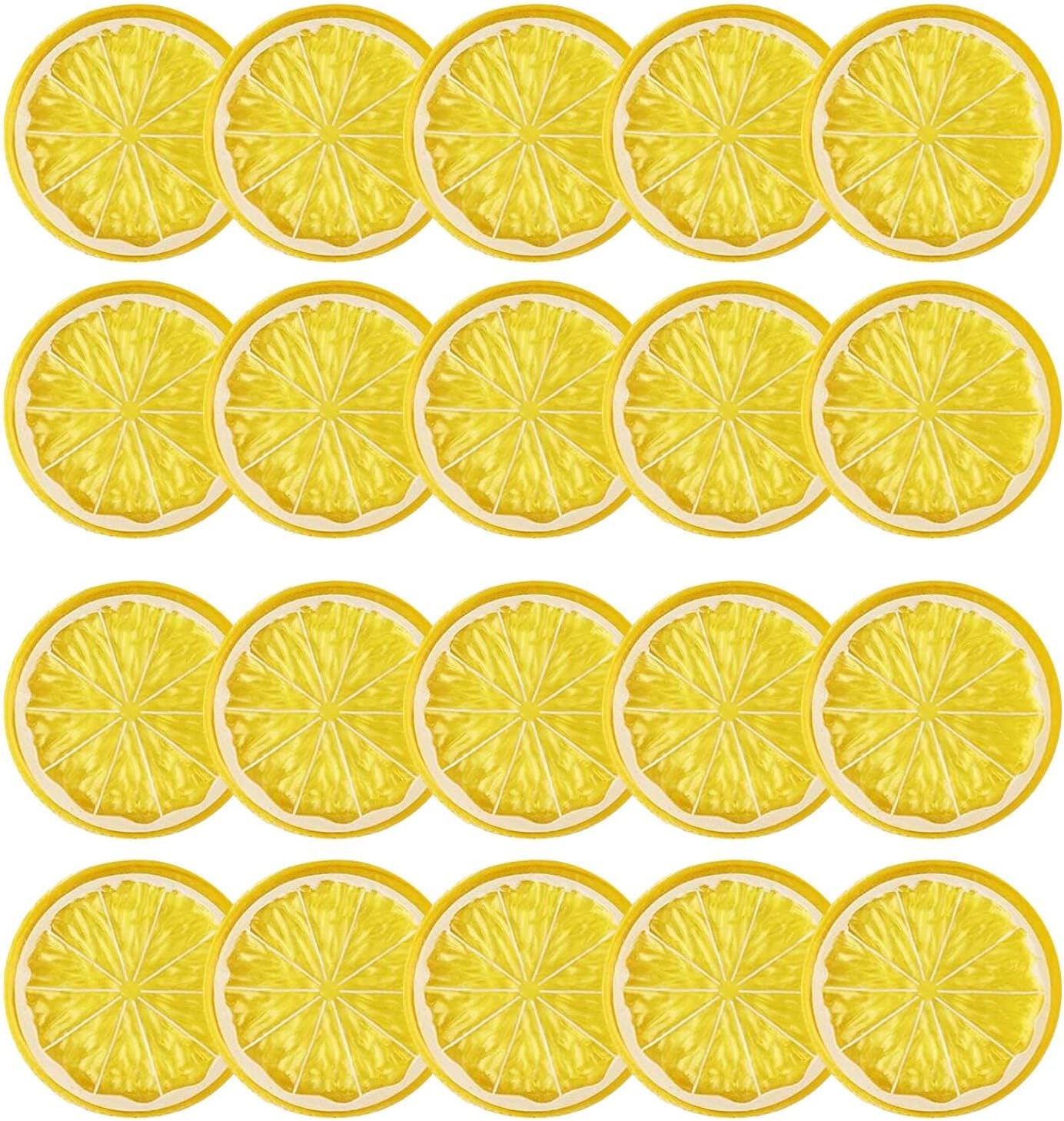 20pcs Mini Simulation Fruit Lemon Slices，Fake Artificial Plastic Fruit Model Decorative Wedding Ornament Festival Decoration，Photography Props，Basket Display Filler Fruit (Yellow)