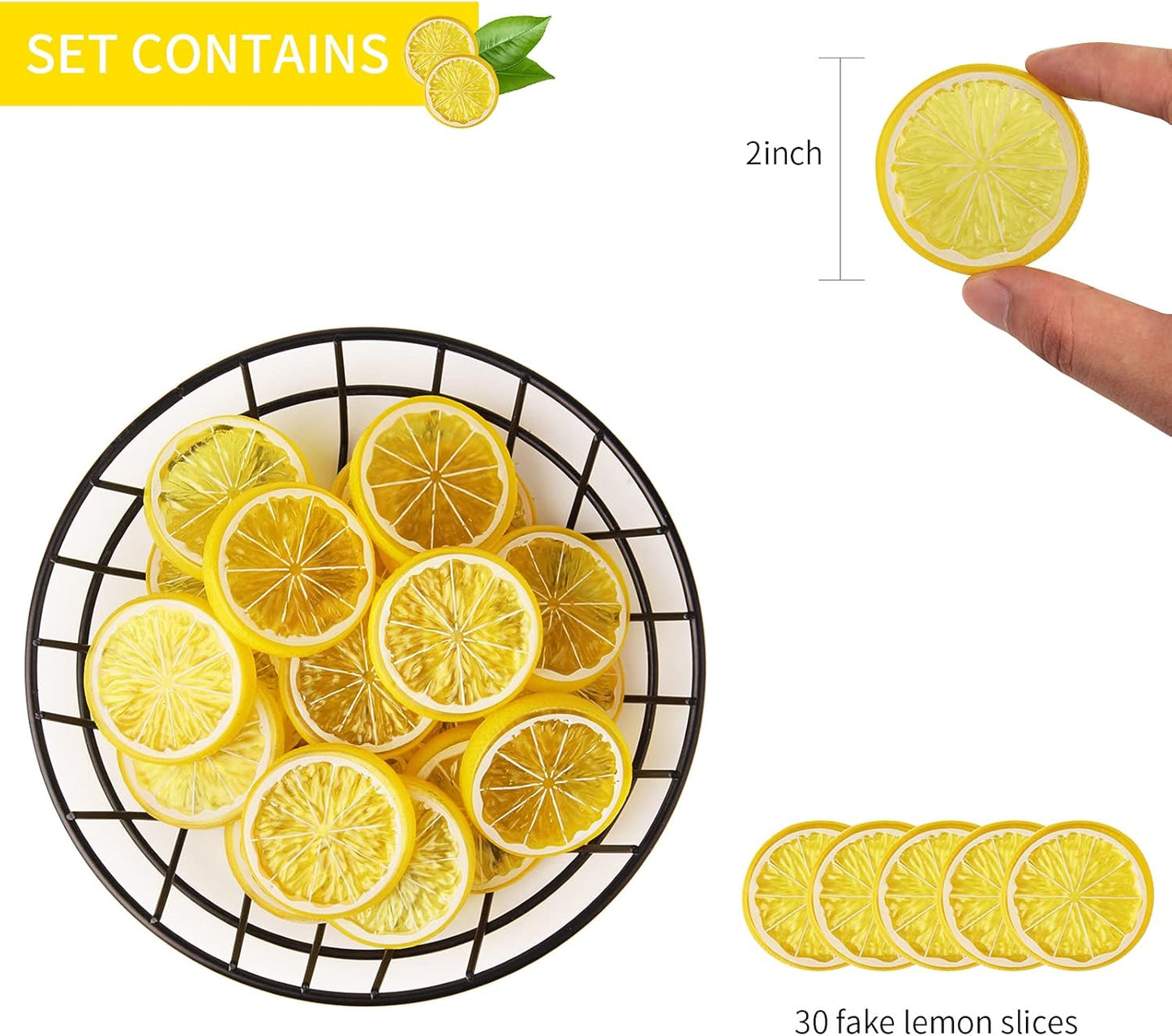 20pcs Mini Simulation Fruit Lemon Slices，Fake Artificial Plastic Fruit Model Decorative Wedding Ornament Festival Decoration，Photography Props，Basket Display Filler Fruit (Yellow)