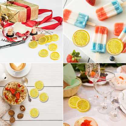 20pcs Mini Simulation Fruit Lemon Slices，Fake Artificial Plastic Fruit Model Decorative Wedding Ornament Festival Decoration，Photography Props，Basket Display Filler Fruit (Yellow)