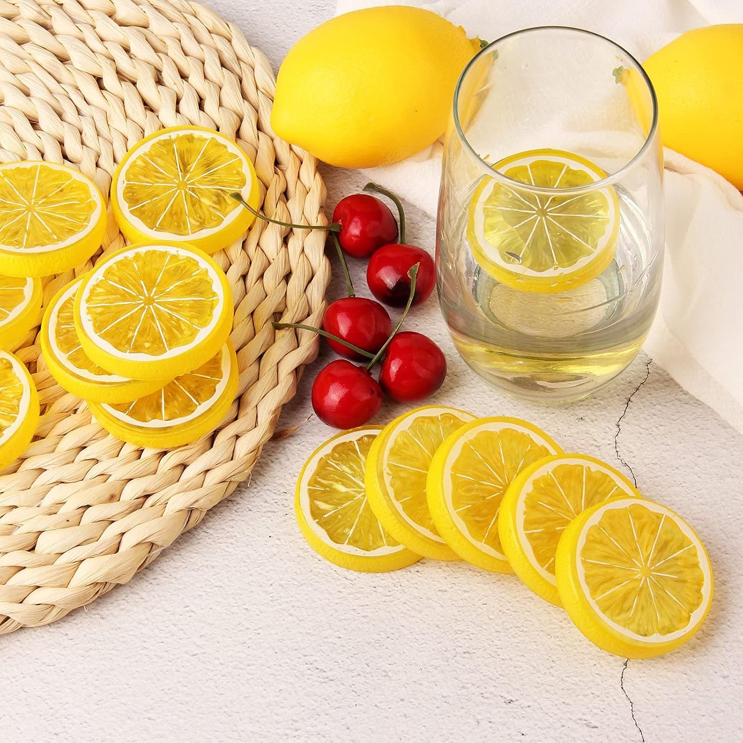 20pcs Mini Simulation Fruit Lemon Slices，Fake Artificial Plastic Fruit Model Decorative Wedding Ornament Festival Decoration，Photography Props，Basket Display Filler Fruit (Yellow)