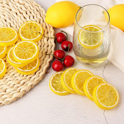 20pcs Mini Simulation Fruit Lemon Slices，Fake Artificial Plastic Fruit Model Decorative Wedding Ornament Festival Decoration，Photography Props，Basket Display Filler Fruit (Yellow)