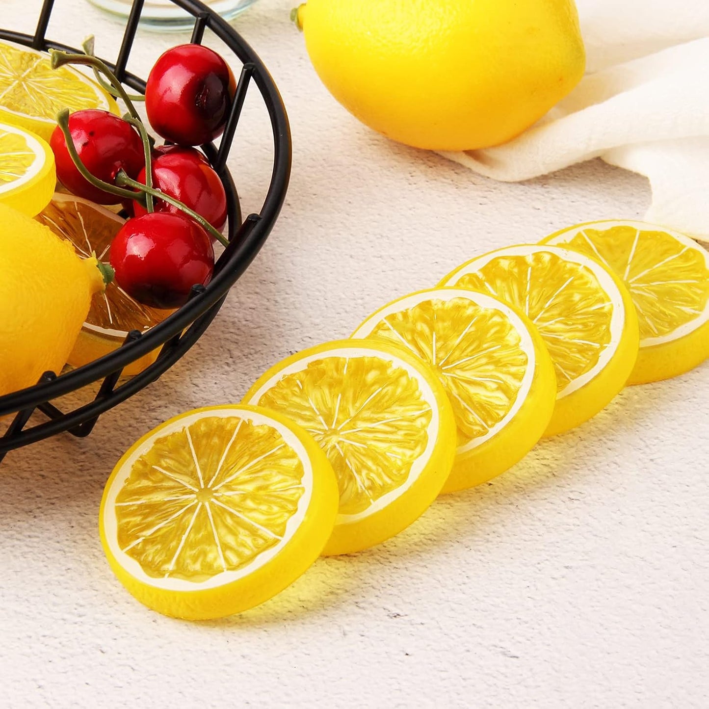 20pcs Mini Simulation Fruit Lemon Slices，Fake Artificial Plastic Fruit Model Decorative Wedding Ornament Festival Decoration，Photography Props，Basket Display Filler Fruit (Yellow)
