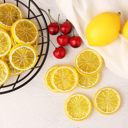 20pcs Mini Simulation Fruit Lemon Slices，Fake Artificial Plastic Fruit Model Decorative Wedding Ornament Festival Decoration，Photography Props，Basket Display Filler Fruit (Yellow)