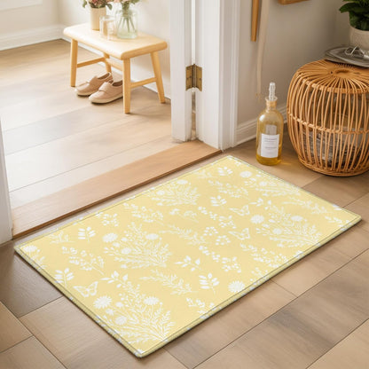 Large Area Rugs for Bedroom Living Room, Light Yellow Botanical Soft Non Slip Carpet Bedside Rug, Spring Summer Chic Wildflowers Rectangular Floor Cover Kitchen Accent Rug 2'x3' for Dining Room/Office
