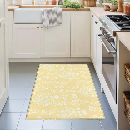 Large Area Rugs for Bedroom Living Room, Light Yellow Botanical Soft Non Slip Carpet Bedside Rug, Spring Summer Chic Wildflowers Rectangular Floor Cover Kitchen Accent Rug 2'x3' for Dining Room/Office