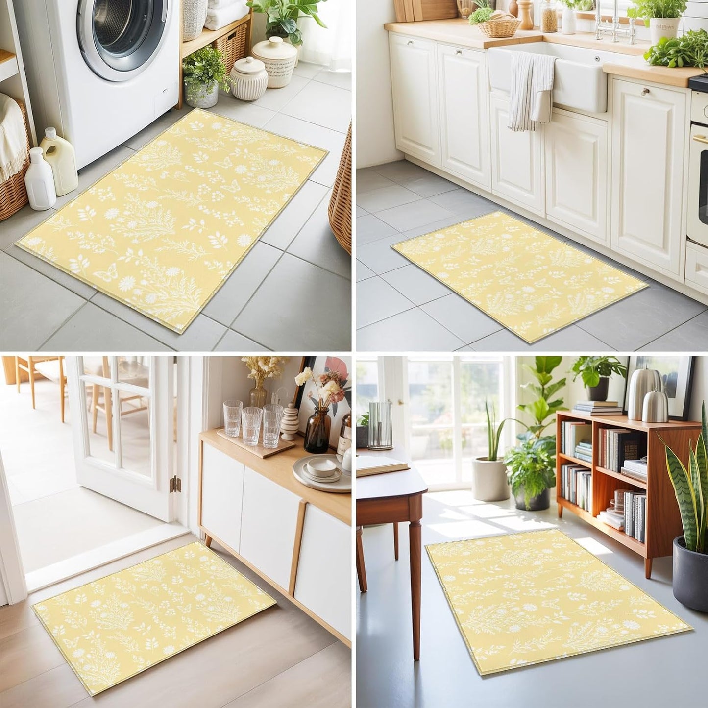 Large Area Rugs for Bedroom Living Room, Light Yellow Botanical Soft Non Slip Carpet Bedside Rug, Spring Summer Chic Wildflowers Rectangular Floor Cover Kitchen Accent Rug 2'x3' for Dining Room/Office