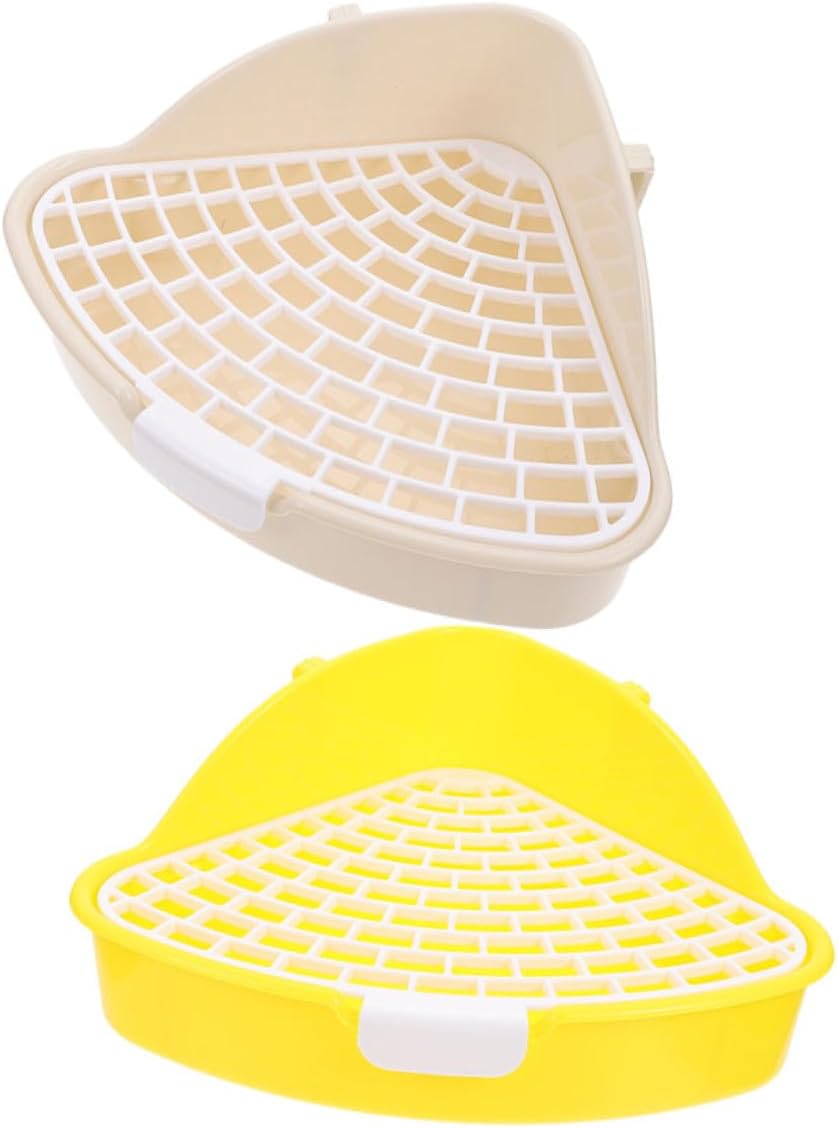 2pcs Pet Litter Box for Small Animals Detachable Toilet for Rabbits Guinea Pigs and Hamsters Easy to Clean Design Lightweight Compact White and Yellow