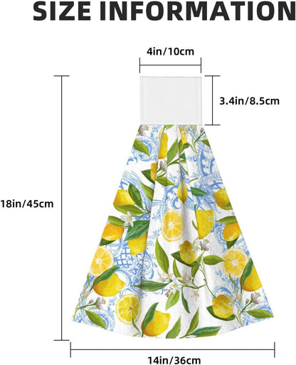 2 PCS Lemon Kitchen Hand Towels with Hanging Loops Absorbent Dish Oven Towel, Fast Drying Hanging Towels Tropic Leaves Lemon Decor for Home Kitchen Bathroom