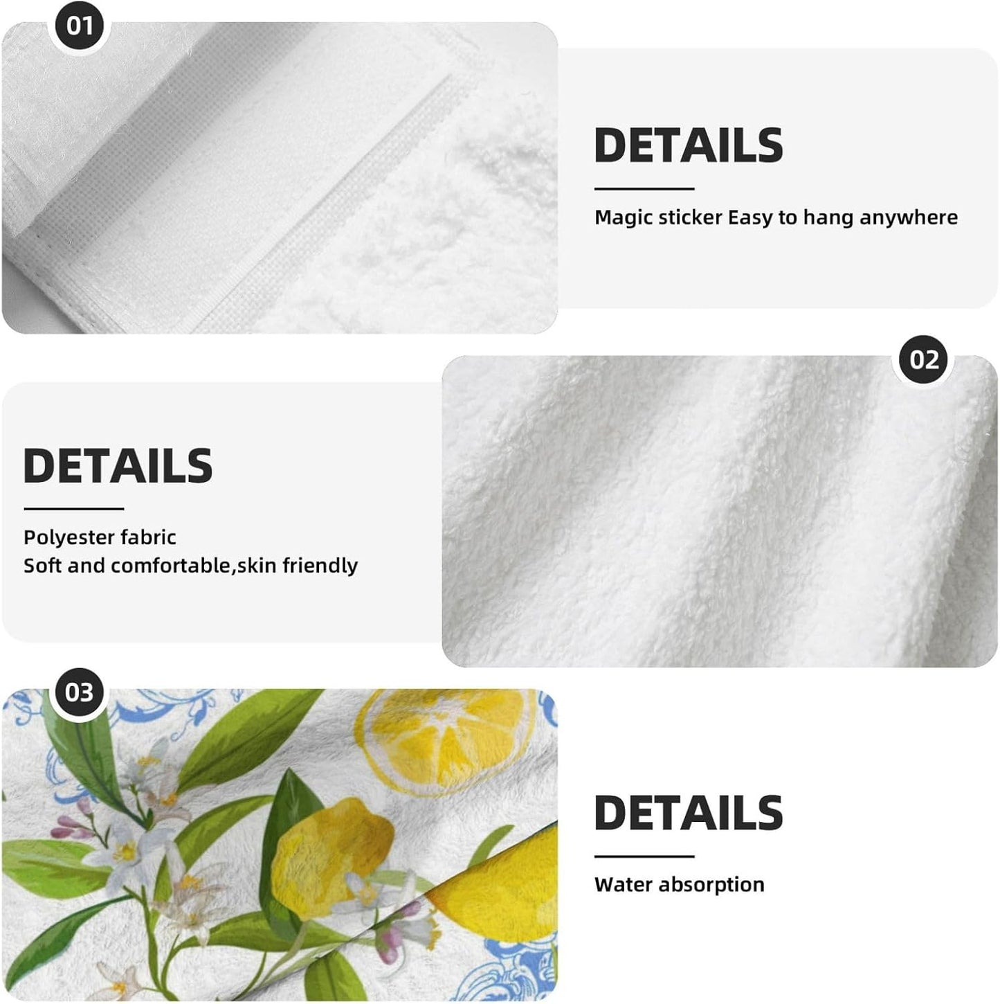 2 PCS Lemon Kitchen Hand Towels with Hanging Loops Absorbent Dish Oven Towel, Fast Drying Hanging Towels Tropic Leaves Lemon Decor for Home Kitchen Bathroom