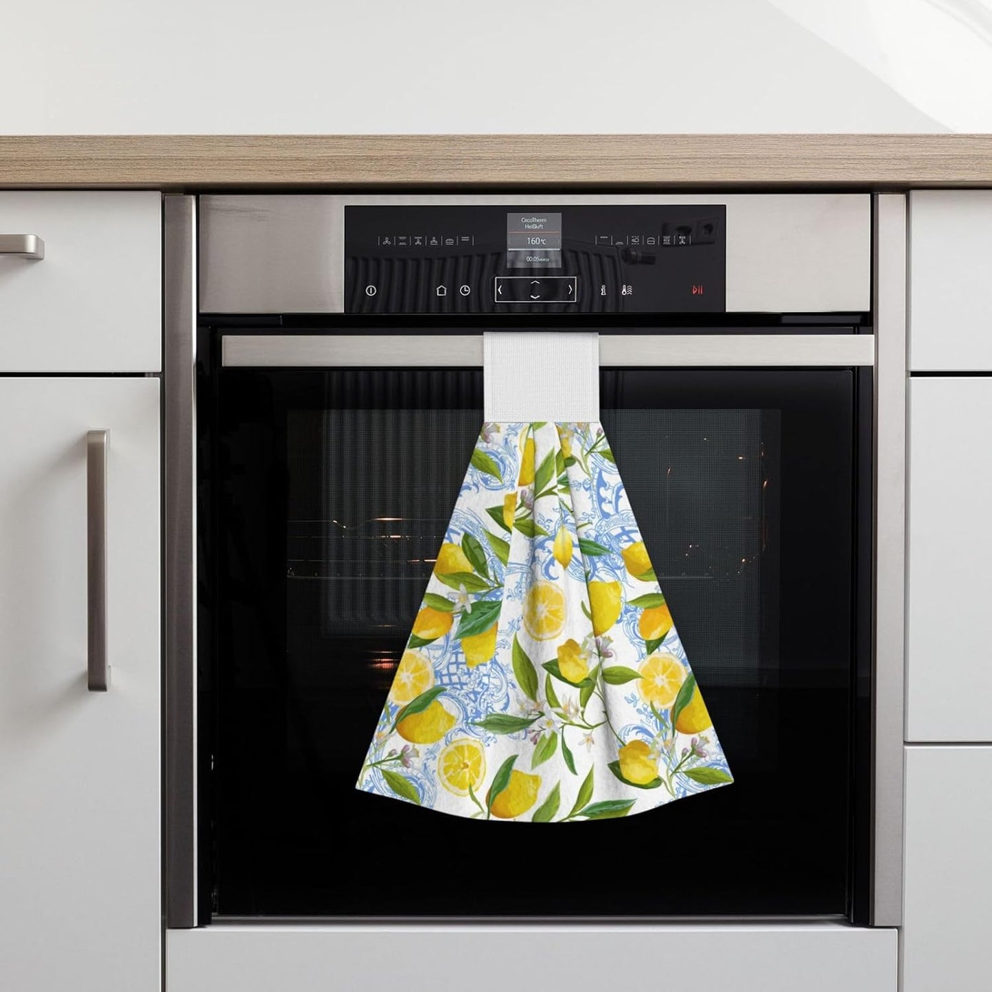 2 PCS Lemon Kitchen Hand Towels with Hanging Loops Absorbent Dish Oven Towel, Fast Drying Hanging Towels Tropic Leaves Lemon Decor for Home Kitchen Bathroom