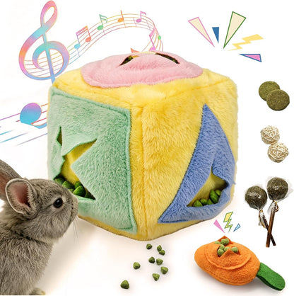 Rabbit Foraging Toy with Bell,Puzzle Feed Game Guinea Pig Fun Enrichment Toys Boredom Relief,Washable Snuffle Interactive Treat Ball Dispenser Exercise Bunny Toys for Indoor Bunnies(Yellow)