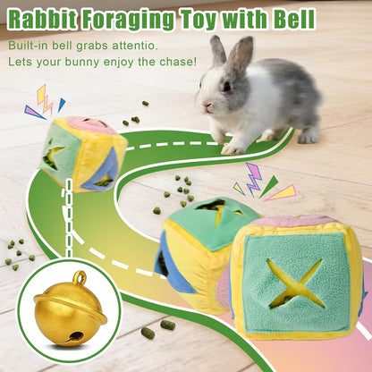 Rabbit Foraging Toy with Bell,Puzzle Feed Game Guinea Pig Fun Enrichment Toys Boredom Relief,Washable Snuffle Interactive Treat Ball Dispenser Exercise Bunny Toys for Indoor Bunnies(Yellow)