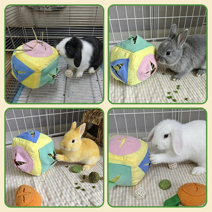 Rabbit Foraging Toy with Bell,Puzzle Feed Game Guinea Pig Fun Enrichment Toys Boredom Relief,Washable Snuffle Interactive Treat Ball Dispenser Exercise Bunny Toys for Indoor Bunnies(Yellow)
