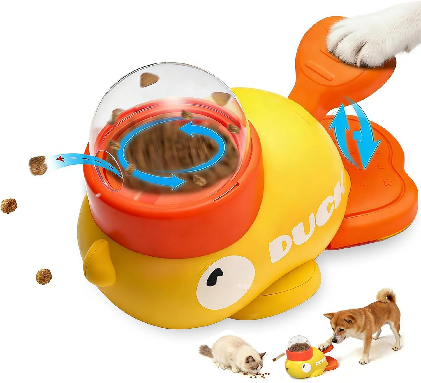 Interactive Treat Dispenser Toy for Dogs & Cats - 2-in-1 Food Puzzle Slow Feeder, Durable Cute Duck Shape, IQ Training, Reduces Bloating (Yellow-1)