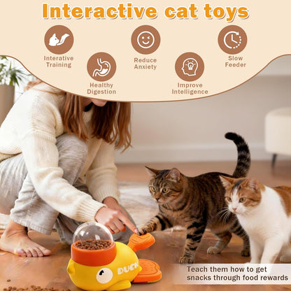 Interactive Treat Dispenser Toy for Dogs & Cats - 2-in-1 Food Puzzle Slow Feeder, Durable Cute Duck Shape, IQ Training, Reduces Bloating (Yellow-1)