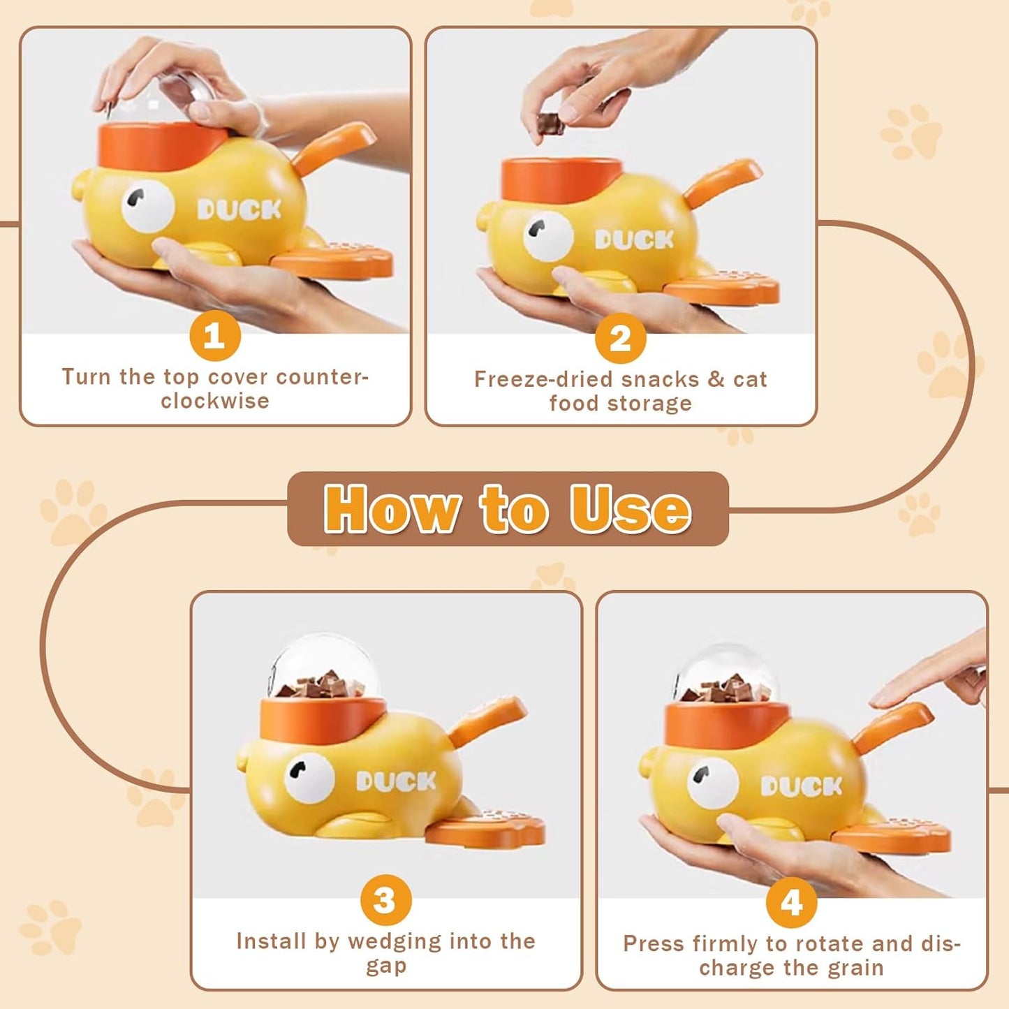 Interactive Treat Dispenser Toy for Dogs & Cats - 2-in-1 Food Puzzle Slow Feeder, Durable Cute Duck Shape, IQ Training, Reduces Bloating (Yellow-1)