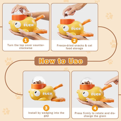 Interactive Treat Dispenser Toy for Dogs & Cats - 2-in-1 Food Puzzle Slow Feeder, Durable Cute Duck Shape, IQ Training, Reduces Bloating (Yellow-1)