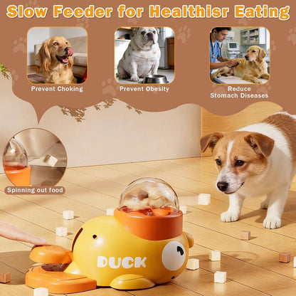 Interactive Treat Dispenser Toy for Dogs & Cats - 2-in-1 Food Puzzle Slow Feeder, Durable Cute Duck Shape, IQ Training, Reduces Bloating (Yellow-1)