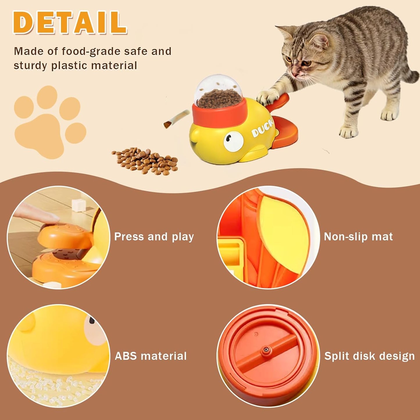 Interactive Treat Dispenser Toy for Dogs & Cats - 2-in-1 Food Puzzle Slow Feeder, Durable Cute Duck Shape, IQ Training, Reduces Bloating (Yellow-1)