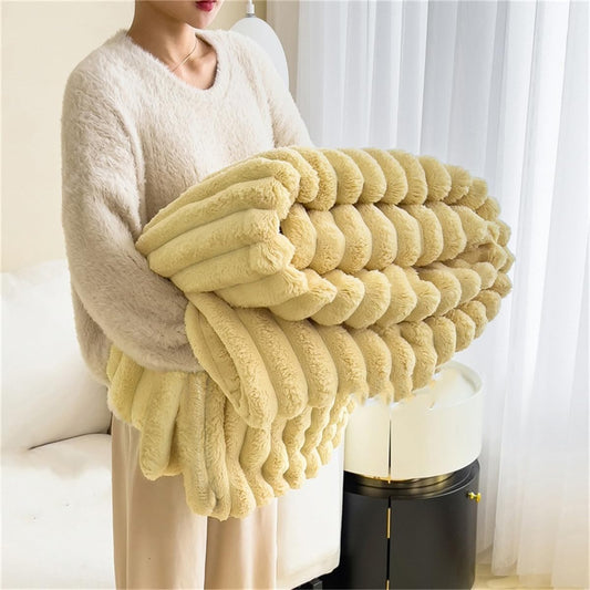 Thickened Rabbit Plush Nap Blanket,Flannel Milk Velvet Cover Blanket,Winter Soft Cozy Shaggy Faux Rabbit Fur Throw Blanket,Office Nap Sofa Cover Blanket (Yellow, 100 * 150cm/39 * 59inch)