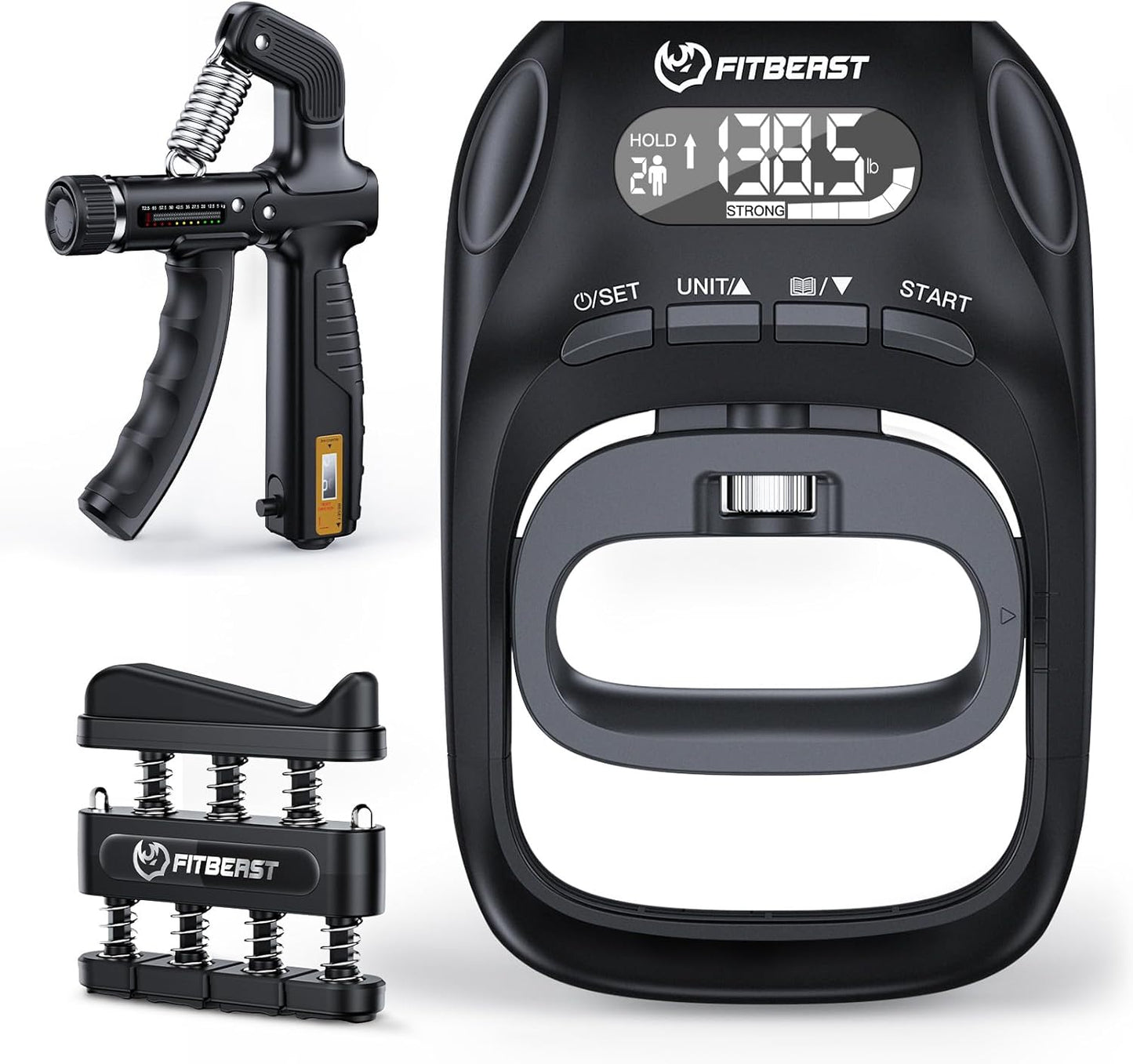 Grip Strength Trainer Kit, Digital Grip Strength Tester with Adjustable Hand Gripper Strengthener & Finger Exerciser, Track Progress for Fitness, Rehab & Strength Building (Advanced 3-in-1 Kit)