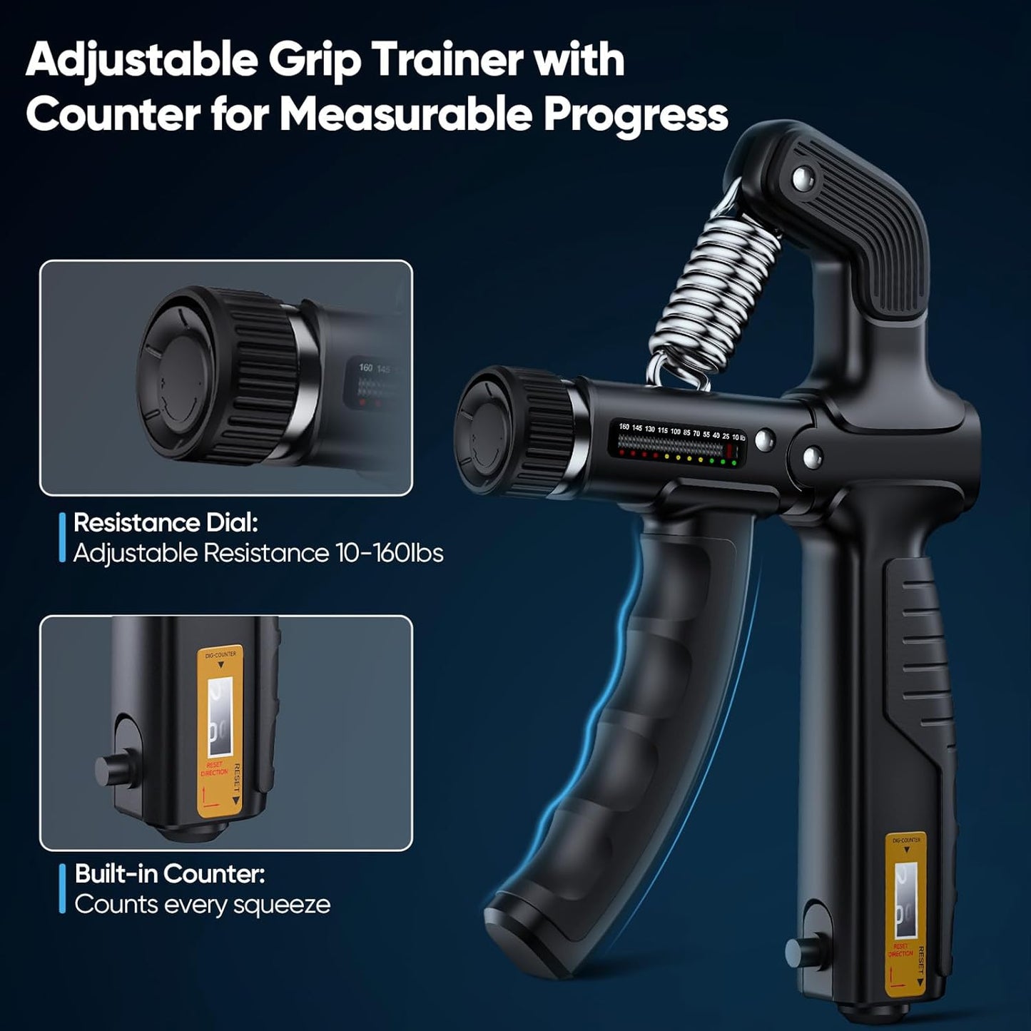 Grip Strength Trainer Kit, Digital Grip Strength Tester with Adjustable Hand Gripper Strengthener & Finger Exerciser, Track Progress for Fitness, Rehab & Strength Building (Advanced 3-in-1 Kit)