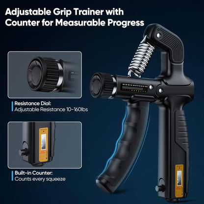 Grip Strength Trainer Kit, Digital Grip Strength Tester with Adjustable Hand Gripper Strengthener & Finger Exerciser, Track Progress for Fitness, Rehab & Strength Building (Advanced 3-in-1 Kit)